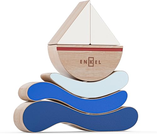 Miniatura 1 de Juguete de madera para niños en madera natural y pintado a mano, barco Montessori, educativo, preescolar, aprendizaje sensorial, juguetes de