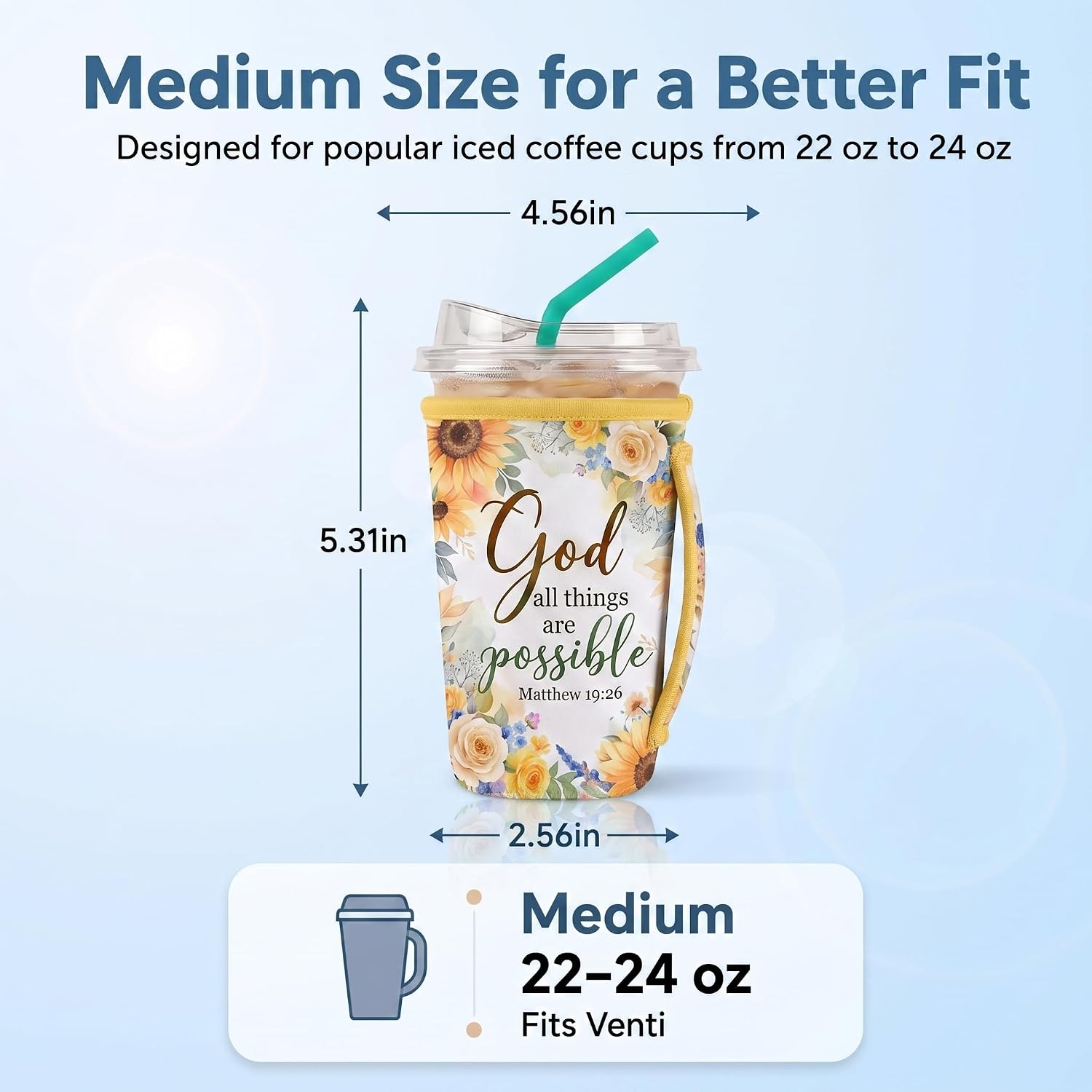 Artsocket 10 Pack Reusable Iced Coffee Sleeve with Handle, Flower