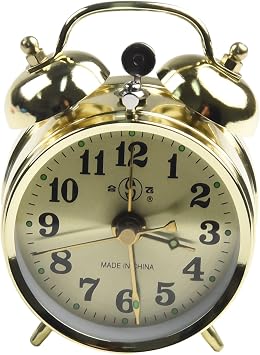 Retro Alarm Clock, Horseshoe Mechanical Gold Alarm Clock, Manual Wind Up Vintage Metal Clock, 7 cm, Gold