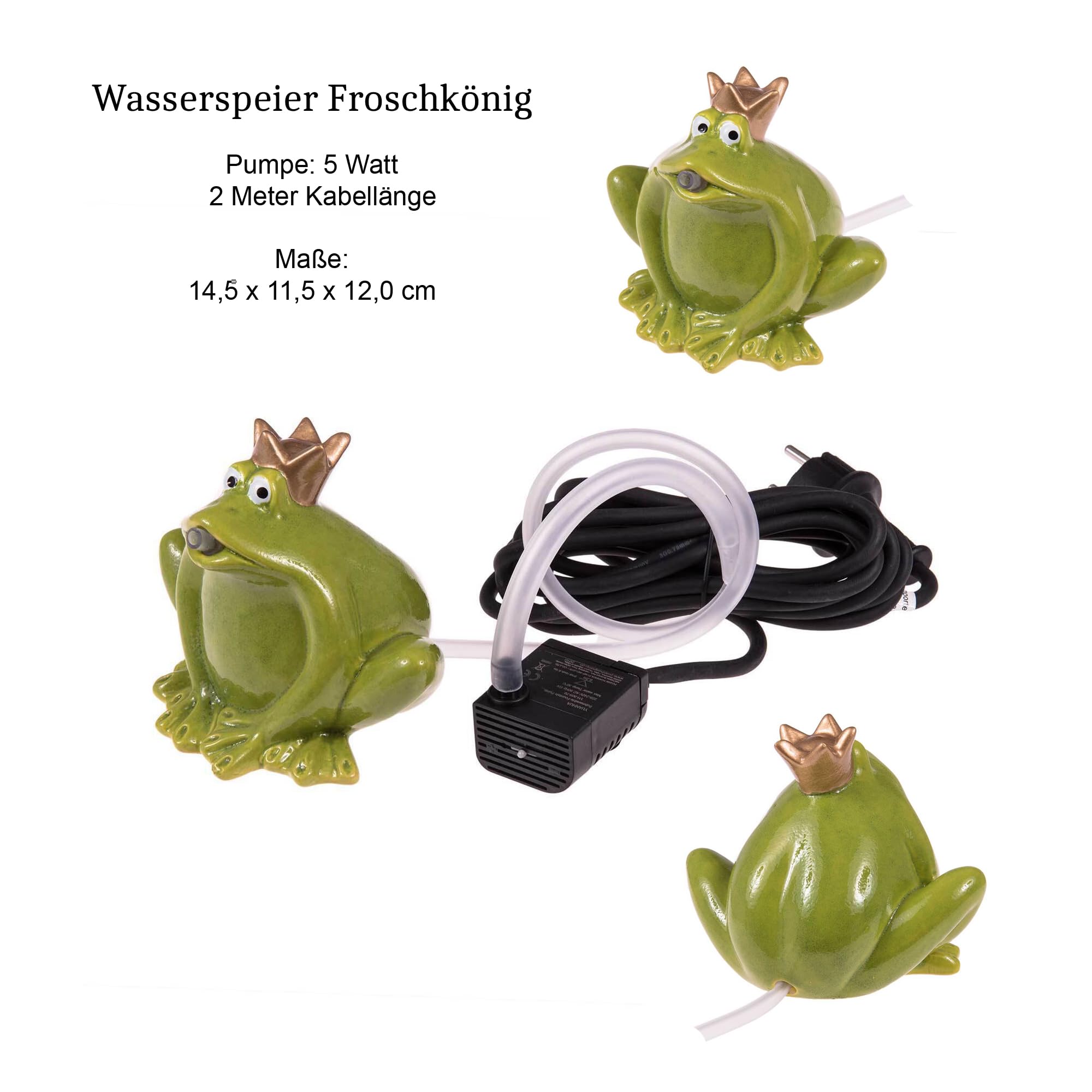 LB H&F Wasserspeier Froschkönig Miniteich mit Pumpe und Netzkabel Teichfigur aus Polyresin Frosch Deko Wasserspiel Gartenfrosch Gartenteich Terrasse/Balkon (Frosch)