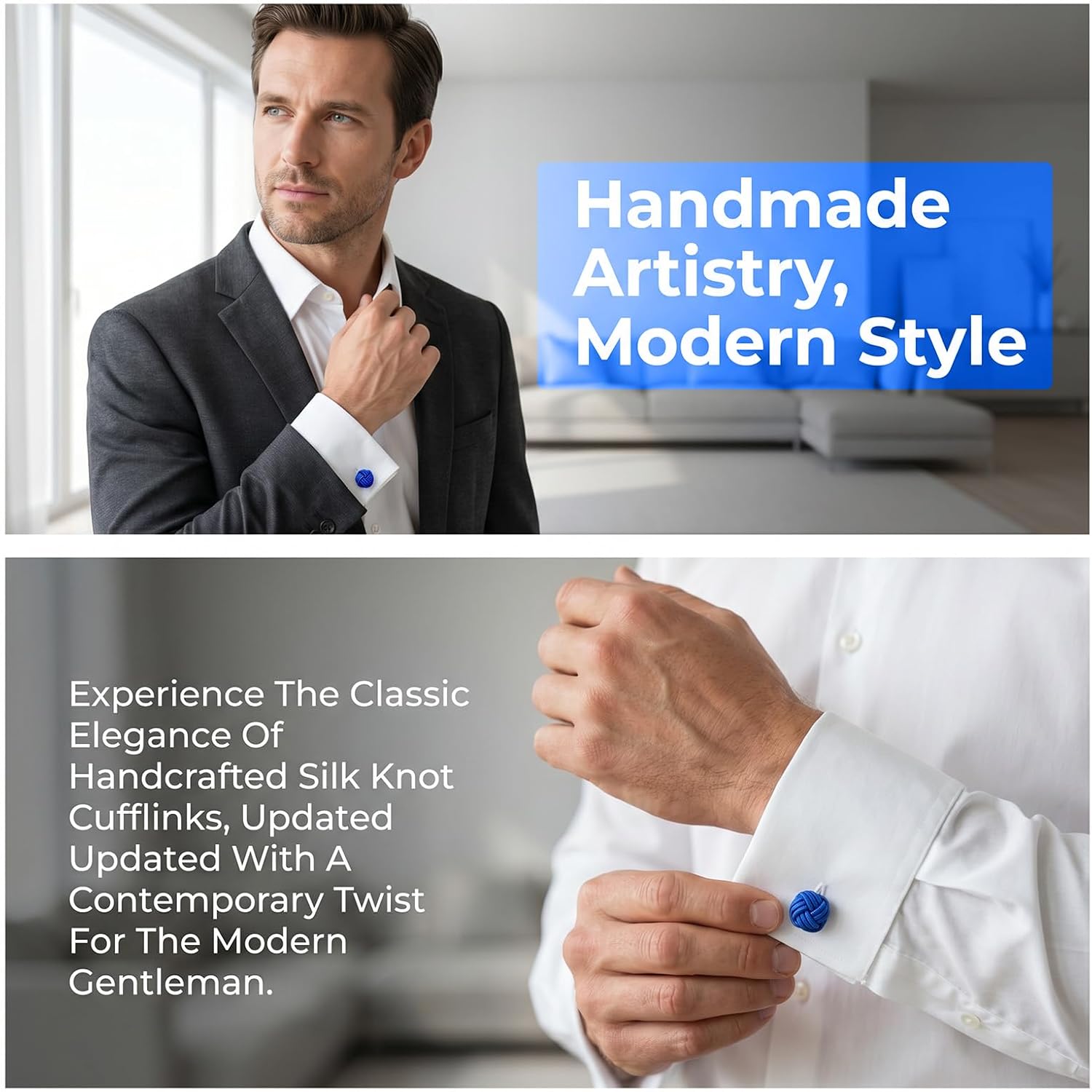 Ymapinc 5Pairs Silk Knot Cufflinks for Men, Fit Most Shirt Cuffs