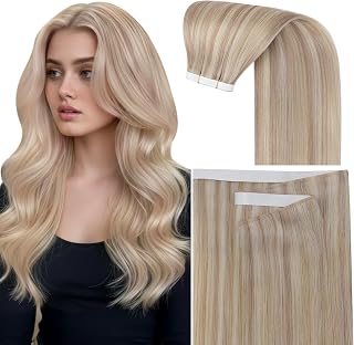 Sunny Hair 24 Inch Tape-In Weft Extensions Human Hair Ash Blonde Highlight Bleach Blonde 50g Invisible Genius Weft