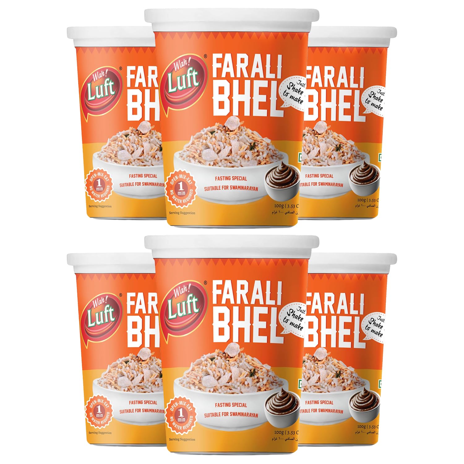 Wah Luft Ready to Eat Farali Bhel Cup - Namkeen, Snacks, Ready-to-Consume, No Artificial/Colour, Chaat Special- 100 g Each (Pack of 6)