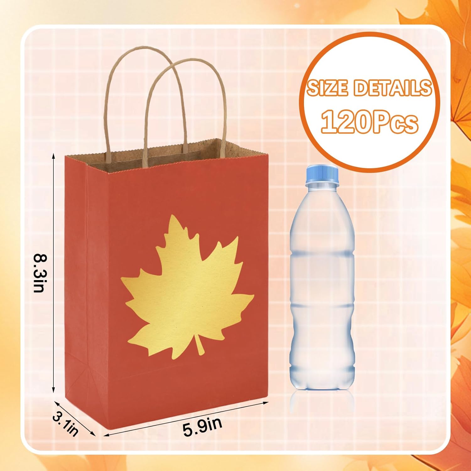 Whaline 120Pcs Fall Paper Bag Gold Foil Pumpkin Maple Leaf Treat Bags with Handles Colorful Candy Goodie Bags for Autumn Harvest Thanksgiving Party Favors Supplies - Image 2