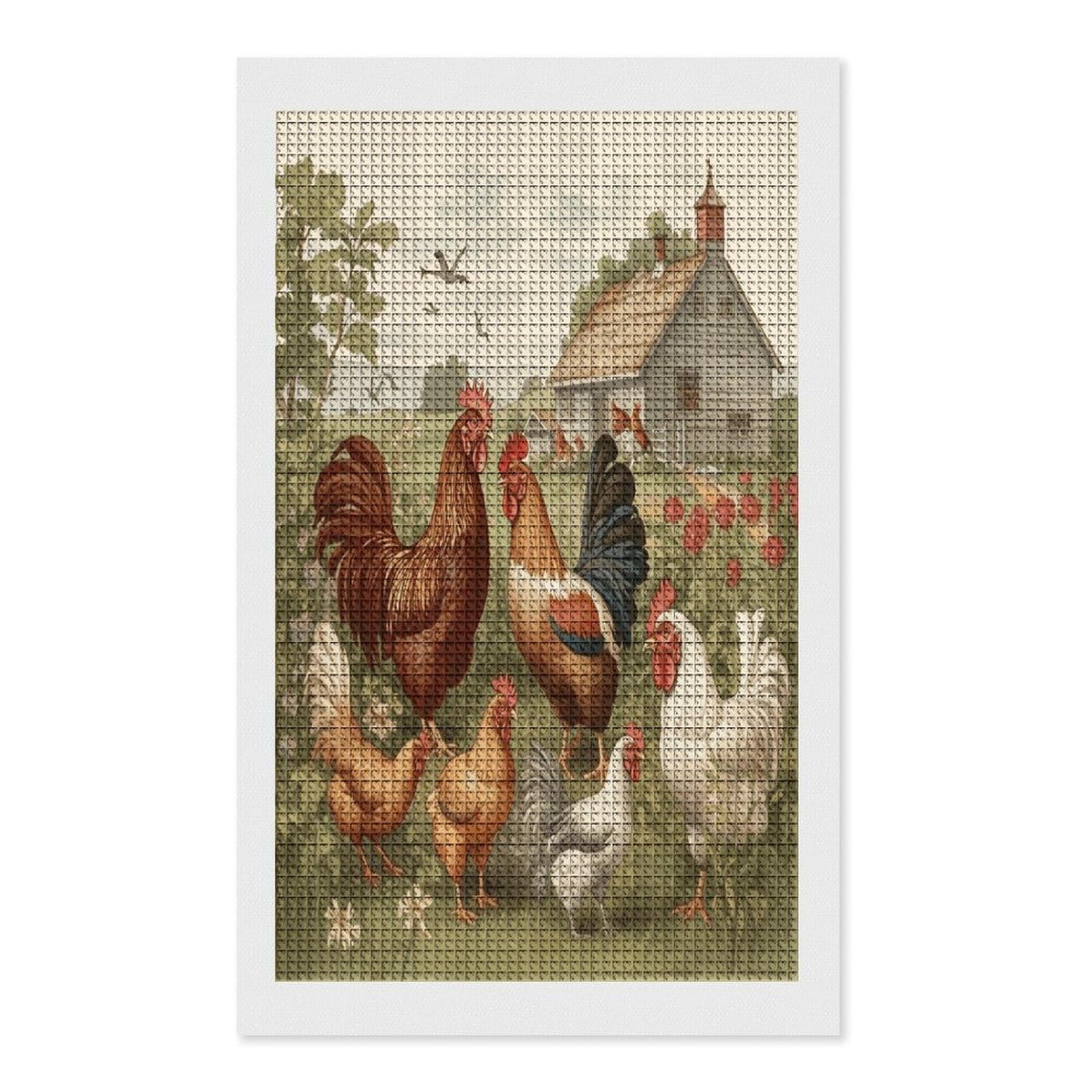 FodPand Chickens and Farm Diamond Painting Kit for Beginner Fun 5D DIY Crafts for Adults Diamond Art Kits Square Diamond Art Canvas Painting Gem Art Crafts for Home Wall Decor 12"x20"
