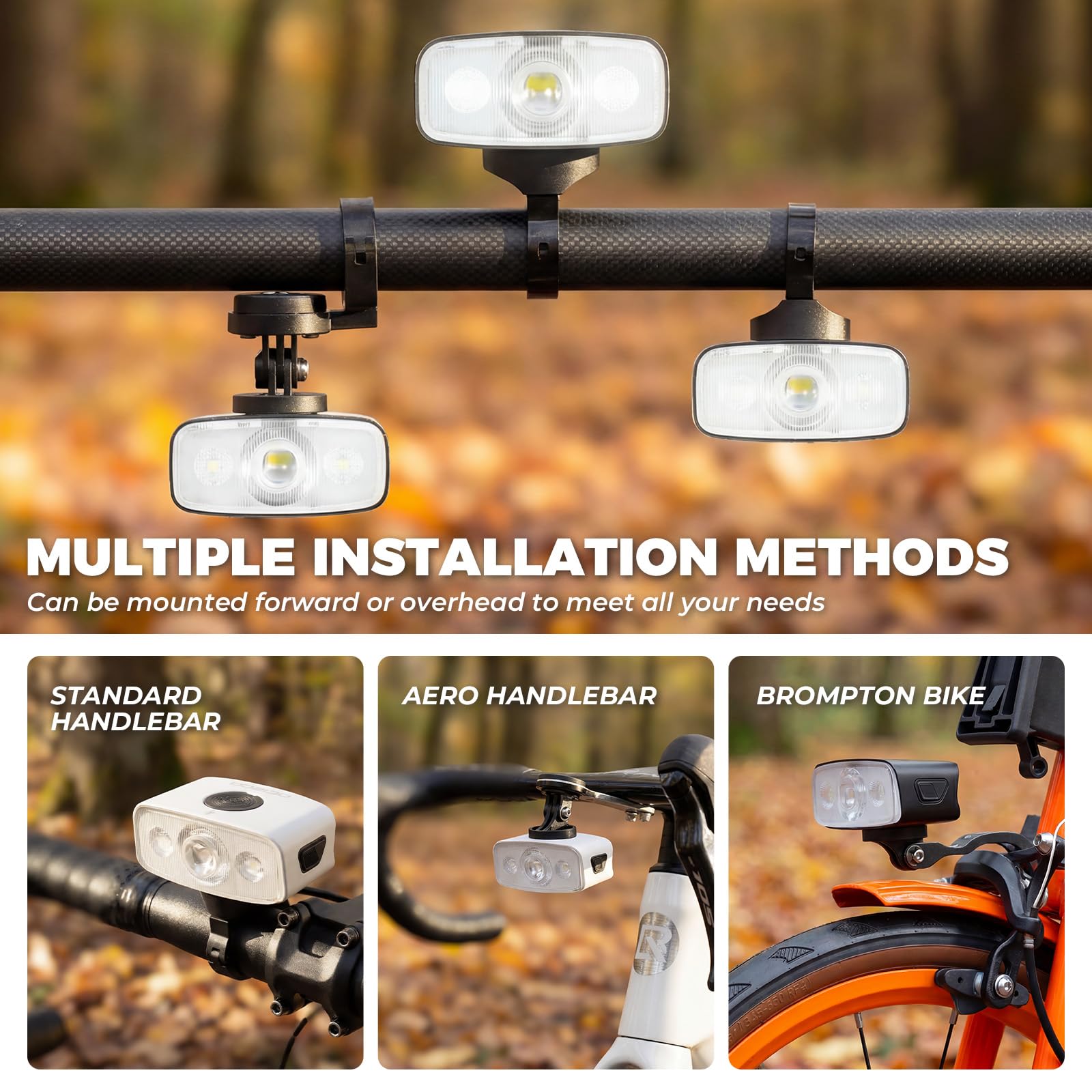 ROCKBROS Luce Bici Anteriore 1200 Lumen, Faro LED USB Ricaricabile 3500mAh, Fascio Antiriflesso, 3 Modalità di Illuminazione, Impermeabile IPX6, per MTB, Bici da Corsam, Città
