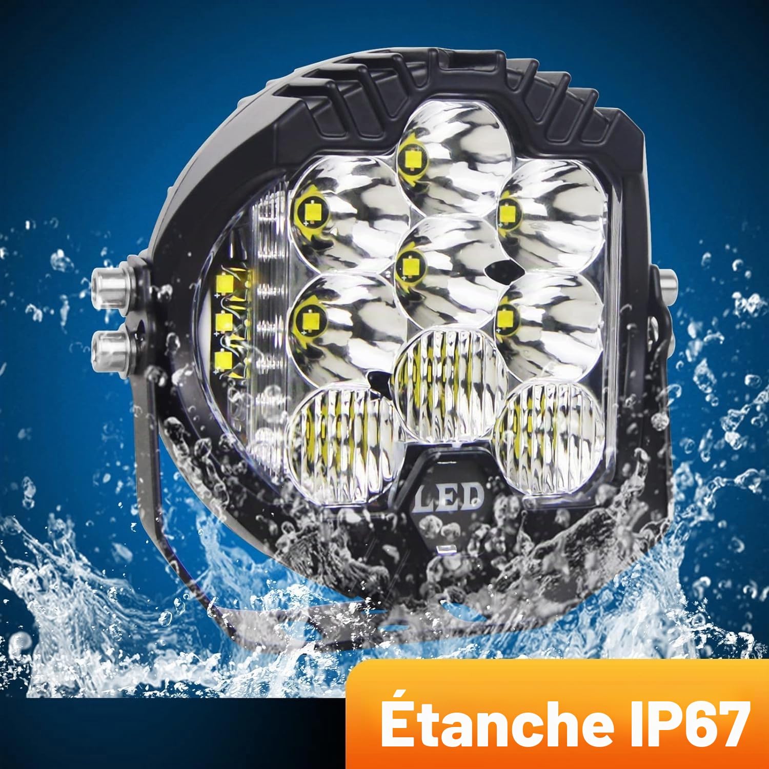 Willpower 1PCS Phare de Travail LED lumière blanche, 7 pouce 75W Phare led 12v pour Voiture 4x4 Camion Tracteur SUV Bateau