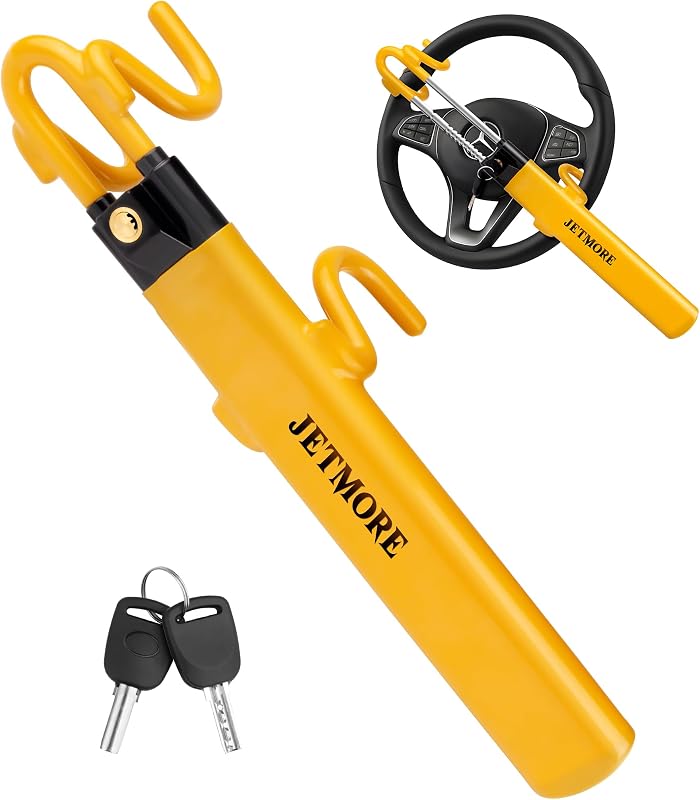 JETMORE Steering Wheel Lock with Keys Adjustable Wheel Locks for Anti Theft | Double Hook Car Steering Wheel Lock Anti-Theft Device for Car Security & Theft Protection Car Accessories for Men Car Lock