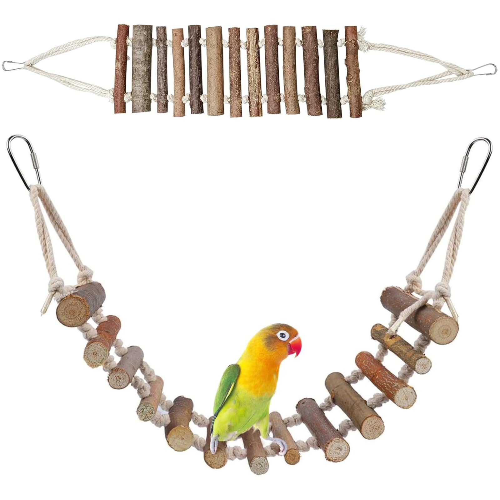 Echelle Pour Perroquet En Bois Naturel 8cm De Large, Pont Suspendu Pour Oiseaux Et Calopsittes, Accessoire Pour Cage À Oiseaux Idéal Pour Grimper Et Faire De L'Exercice, Jouet Perroquet Divertissant