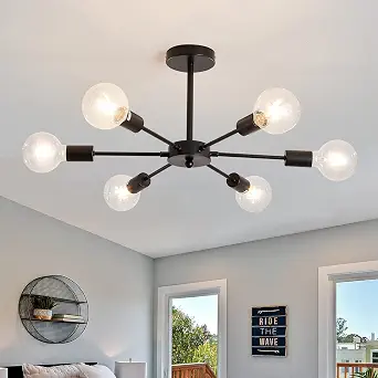 UOFUS Sputnik 6-Light Chandelier Black Mid Century Ceiling Light Fixture