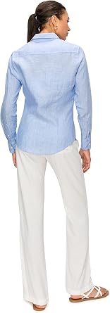 Cali1850 Women's Casual Linen Shirts Classic Fit 100% Linen Long Sleeve Fitted Button Down Top Collared Blouse