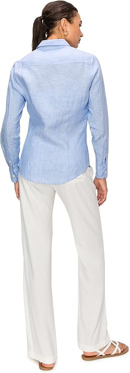 Cali1850 Women's Casual Linen Shirts Classic Fit 100% Linen Long Sleeve Fitted Button Down Top Collared Blouse