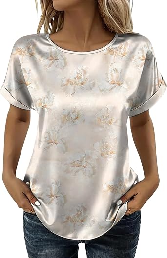 Satin Blouses for Women Short Sleeve V Neck Tops Dressy Casual Business Work Outfits