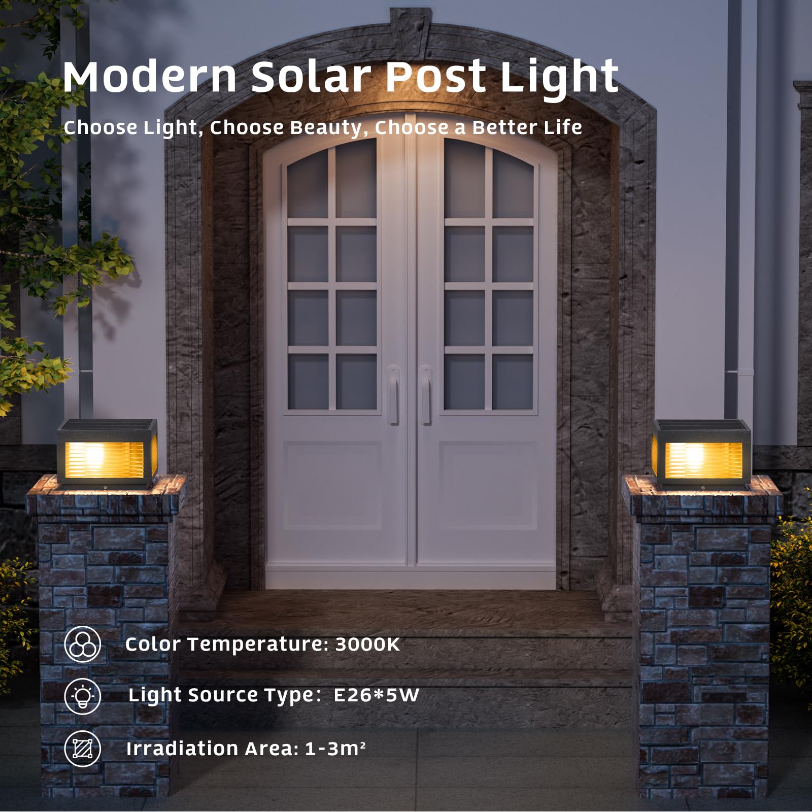 PTOUG Outdoor Column Lights, Modern Column Lamp IP54 Waterproof Glass Post Lights Outdoor E26