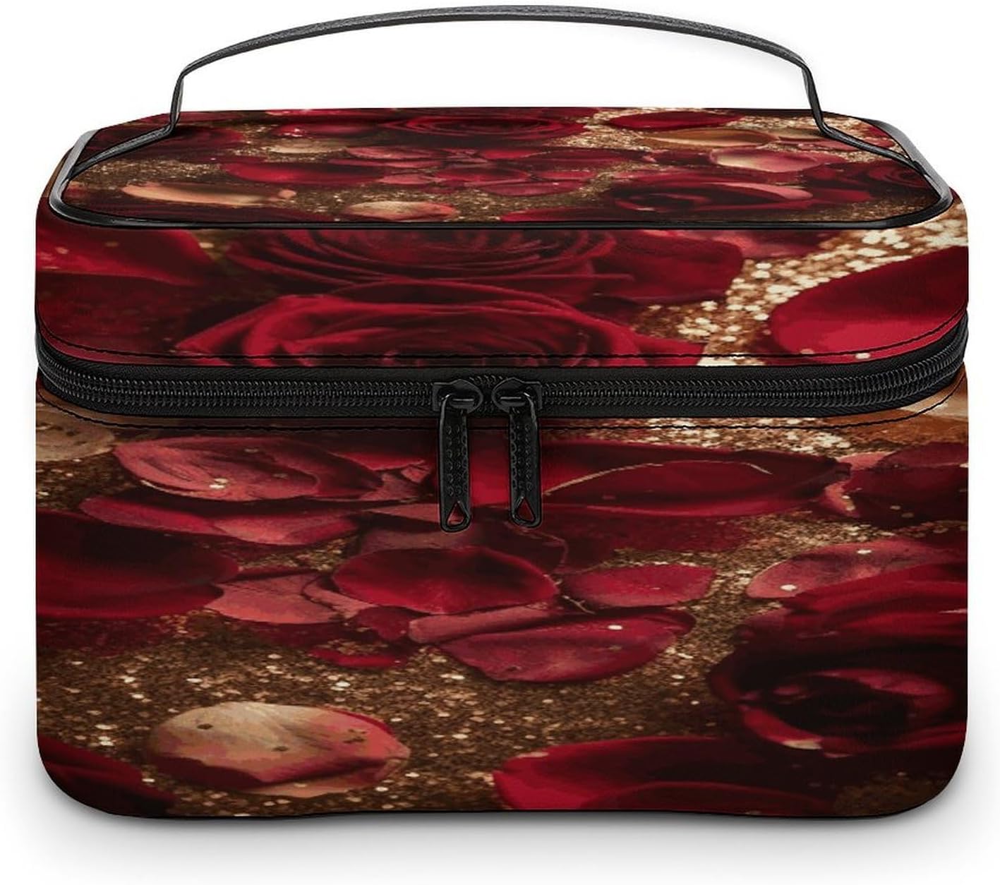 Rose Sparkling Travel Makeup Bags Large Capacity Cosmetic Bag for Women Portable Makeup Artist Organizer Bags Waterproof Make Up Bag Lightweight Hand-held Makeup Case