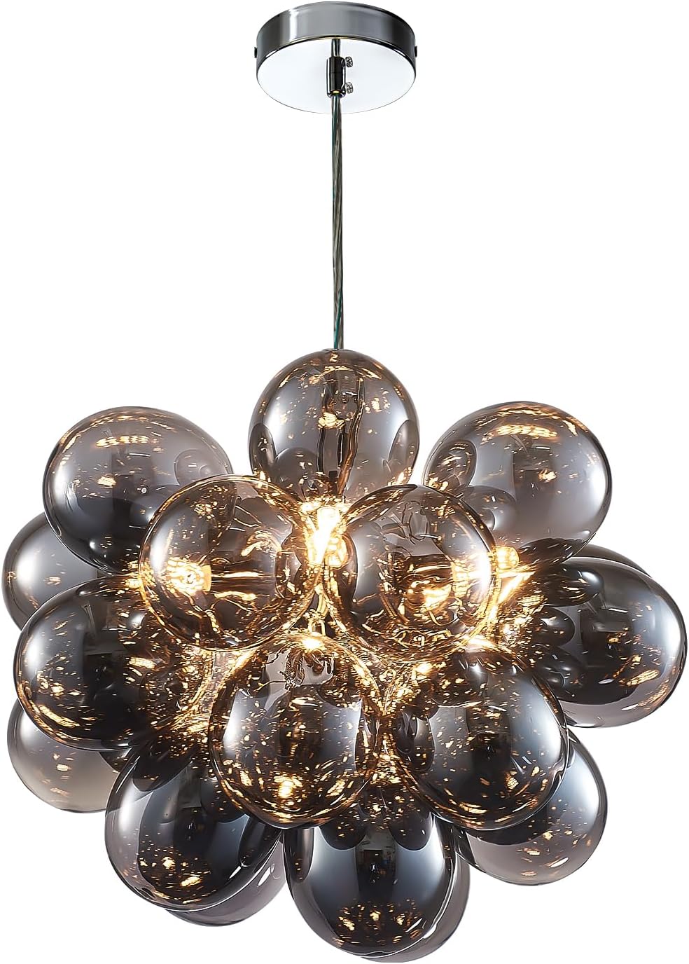 Smoky Gray 1 Pcs 16 Ihch Glass Globe Bubble Chandelier Modern LED Pendant Ceiling Light Glass Lampshade Black Over Kitchen Table Light Fixtures for Dinning Room Living Room Bedroom