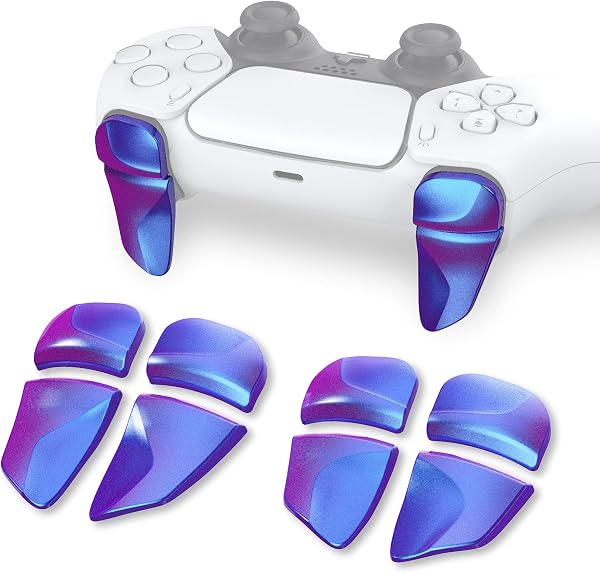 PlayVital ps5コントローラーに対応用2ペアショルダーボタンエクステンショントリガー、ps5 edge対応用ゲーム改善アジャスター、ps portal対応用バンパートリガーエクステンダー【カメレオンパープルブルー】 - 1