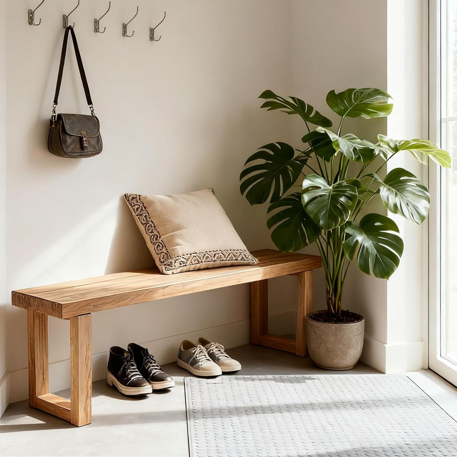 Solid Wood Entryway Bench 32" 39" 47" 55" 63" 71" 79" Farmhouse Long Indoor Benches Narrow Bench Seat for Dining Room Living Room Bedroom End of Bed Easy Assembly Sturdy and Stable(32x12xH18")