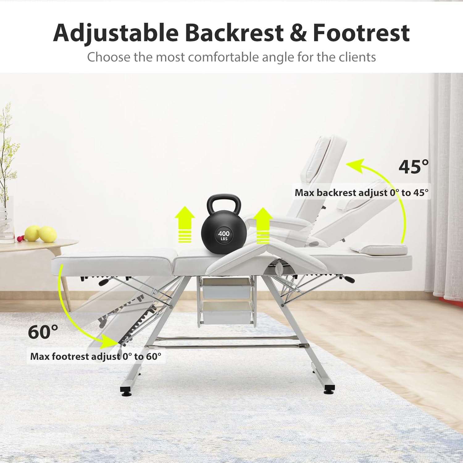 Facial Bed Tattoo Chair with Two Trays Esthetician Beds Adjustable Folding Salon Bed with Hydraulic Stool Massage Chair for Professional Massage Facial Lash Beauty Treatment Spa White