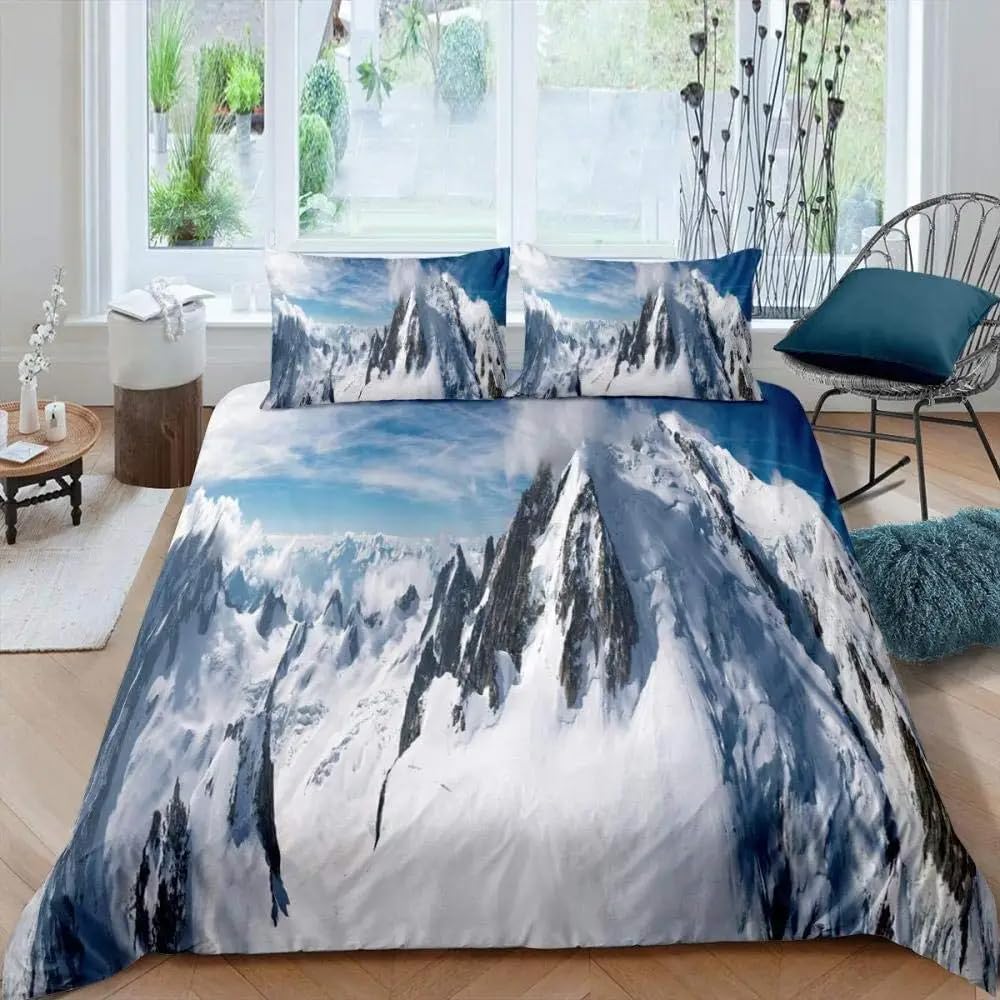 QBIDCSX Duvet Cover Double Snow-capped Mountains Bedding Sets Single Koala Duvet Cover 200x200cm with Zipper Closure, Hypoallergenic Quilt Cover with 2 Pillowcase for Boys Kids Girls