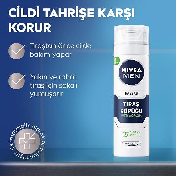 NIVEA MEN Shaving Foam For Sensitive Skin, 200 milliliters