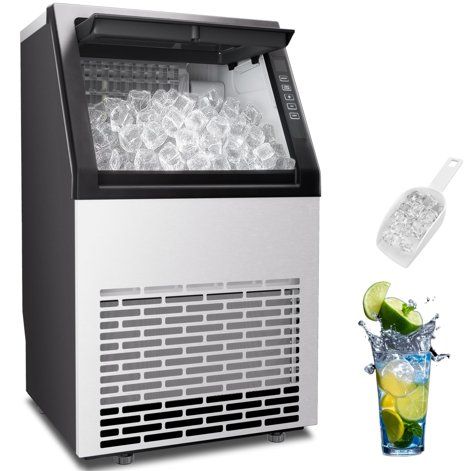 Stopsad Commercial Ice Maker Machine, 90lbs/24H, Stainless Steel Under Counter Ice Machine with 20lbs Storage, LED Digital Display, Self-Cleaning Freestanding Ice Maker for Home/Bar/Restaurant on Fridge.com