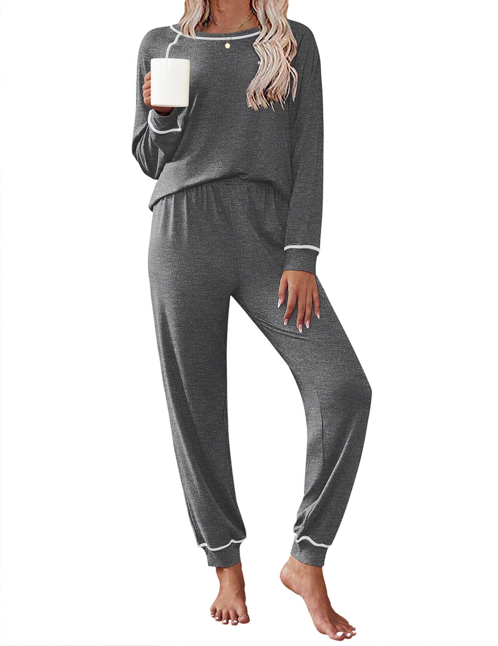 Ekouaer Pajamas Set for Women Soft Comfy Pjs Jogger Lounge Sets | Pullover Long Sleeve Sleepwear,Fall Jogger Loungewear,Gift for Mom,Wife,Friends