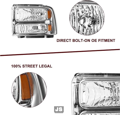 Miniatura 4 de JSBOYAT Conjunto de faros de repuesto con bombillas y arnés para Ford F250 F350 F450 F550 Super Duty  00-04 Ford Excursion lado del conductor y del