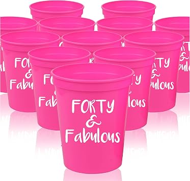 Forty and Fabulous 40th Birthday Cups, Set of 12 - Pink 16oz Cups for Party Decorations and Favors - 40 Years Old Birthday Decorations