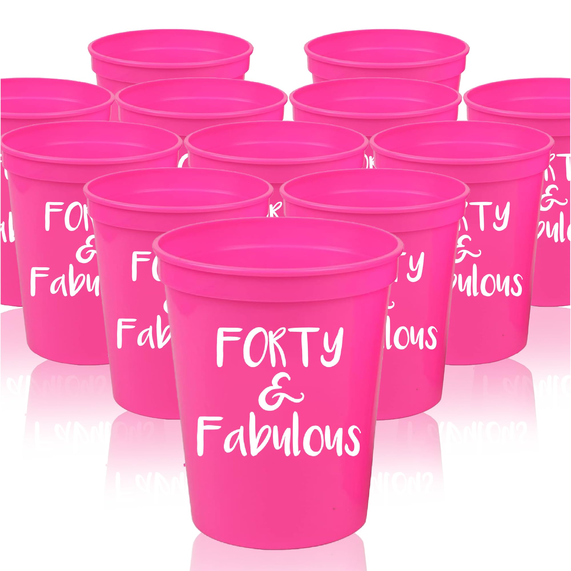 Forty and Fabulous 40th Birthday Cups, Set of 12 - Pink 16oz Cups for Party Decorations and Favors - 40 Years Old Birthday Decorations