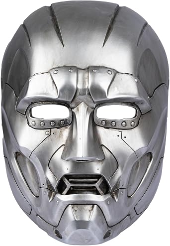 Classic Halloween Cosplay Mask with Adjustable Elastic Band | Silver Resin Villain Full-Face Wearable Helmet Mask for Adults, Ideal for Cosplay Costume Props, Collectibles