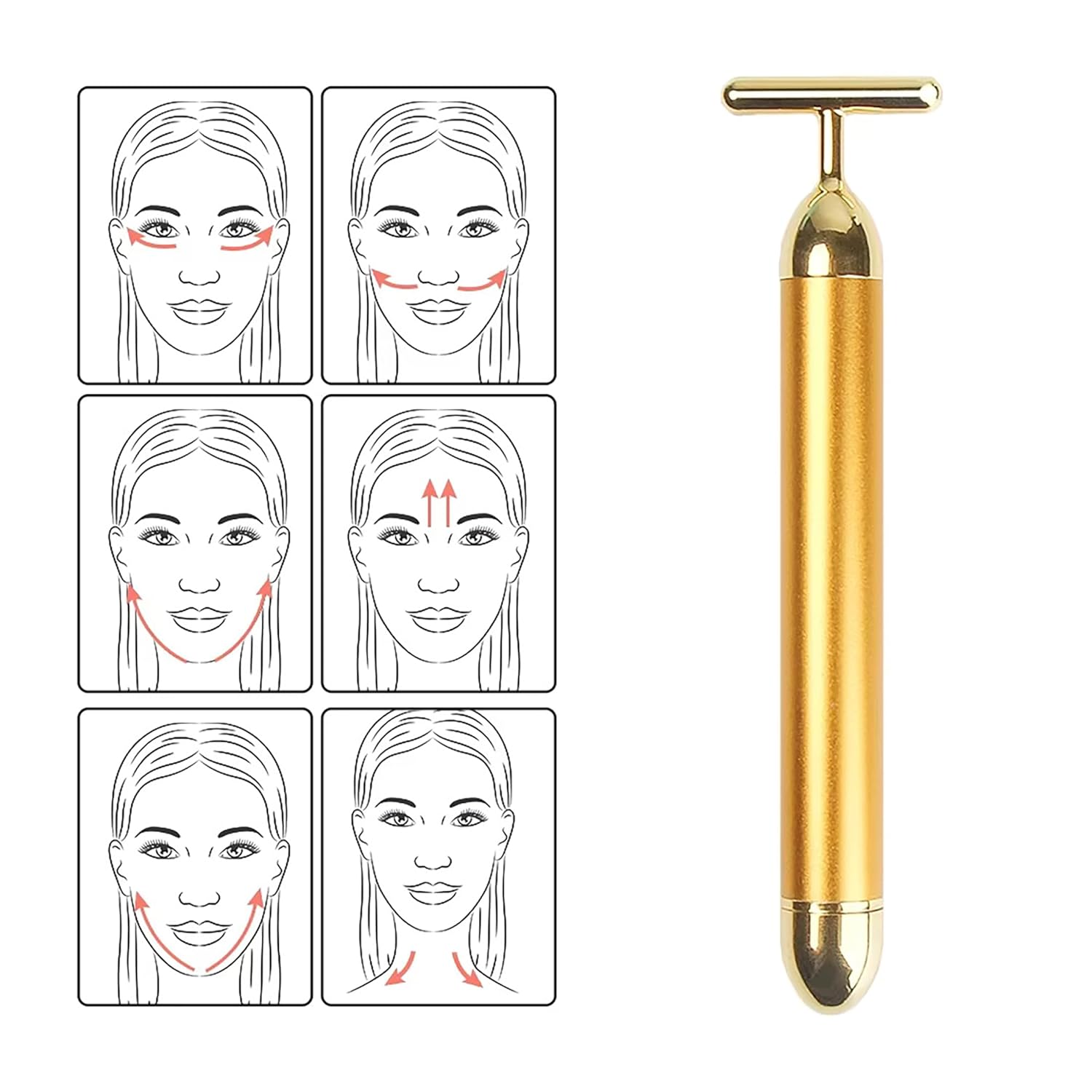 GLUN® Skincare Gold Sculpting Beauty Rod, Electric Face Vibrator Massager Tool for Face Lifting & Face Toning, Anti Wrinkles Skin Tightening Massager for Forehead Cheek, Arm, Leg & Neck