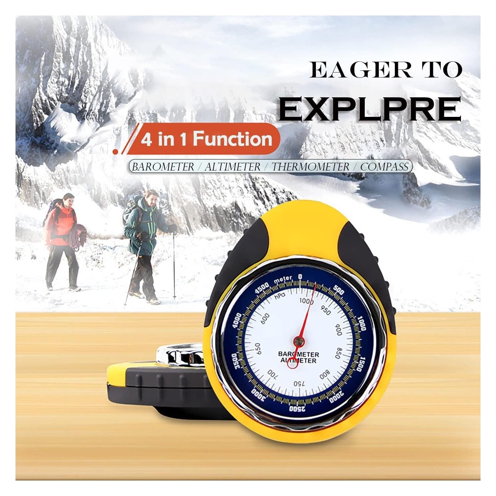 Stazione meteorologica analogica portatile 4 in 1 con altimetro, barometro, termometro, bussola, strumento di sopravvivenza tascabile senza batteria per escursionismo, alpinismo, campeggio, viaggi