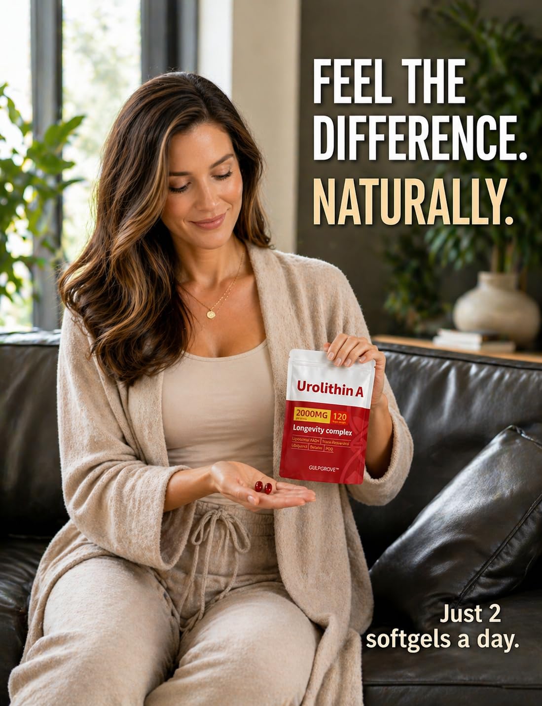 Urolithin A Supplement with Liposomal NAD+, Trans-Resveratrol, Ubiquinol, TMG, PQQ, 6-in-1 Formula for Cellular Energy & Mitochondrial Support, 120 Softgels — view 4