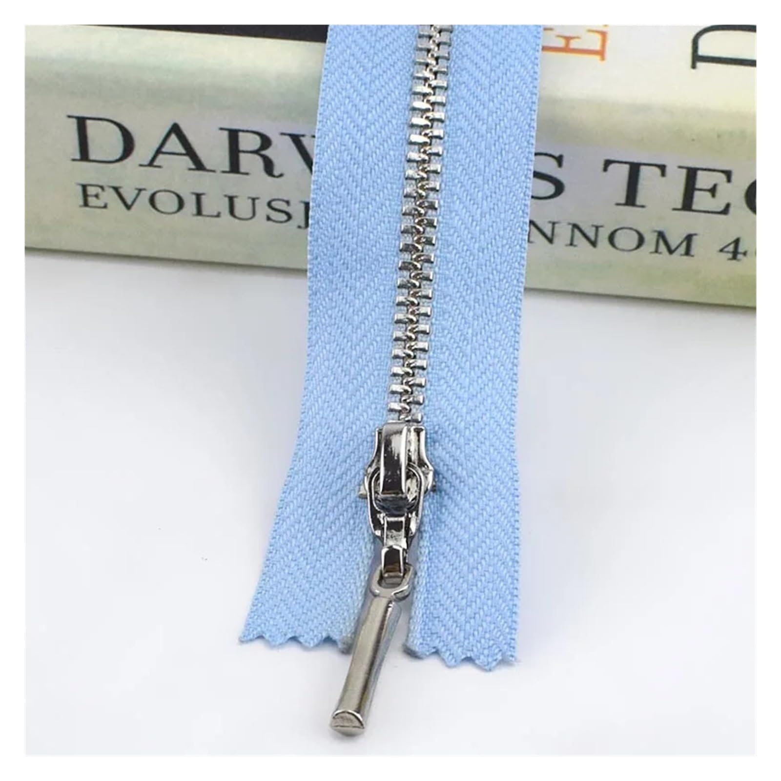 Duty Single Slider Zip, 3 Metal Zipper Silver Teeth Multicolor 15-70cm 2/5 Pcs(LightBlue,OPEN-END-50CM-5PCS)