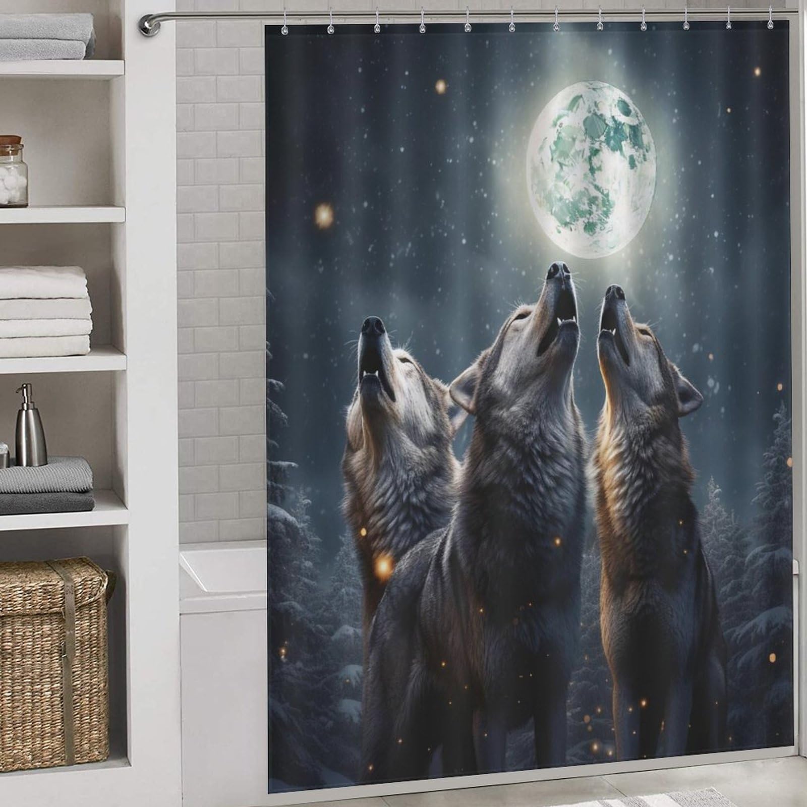 Rideau de douche loup textile haut de gamme imperméable 168x183