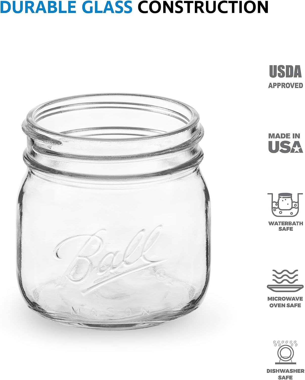 Ball Wide Mouth Mason Jars (16 oz/Capacity) [4 Pack] with Airtight lids and Bands. For Canning, Fermenting, Pickling, Decor - Freezing, Microwave And Dishwasher Safe. Bundled With SEWANTA Jar Opener