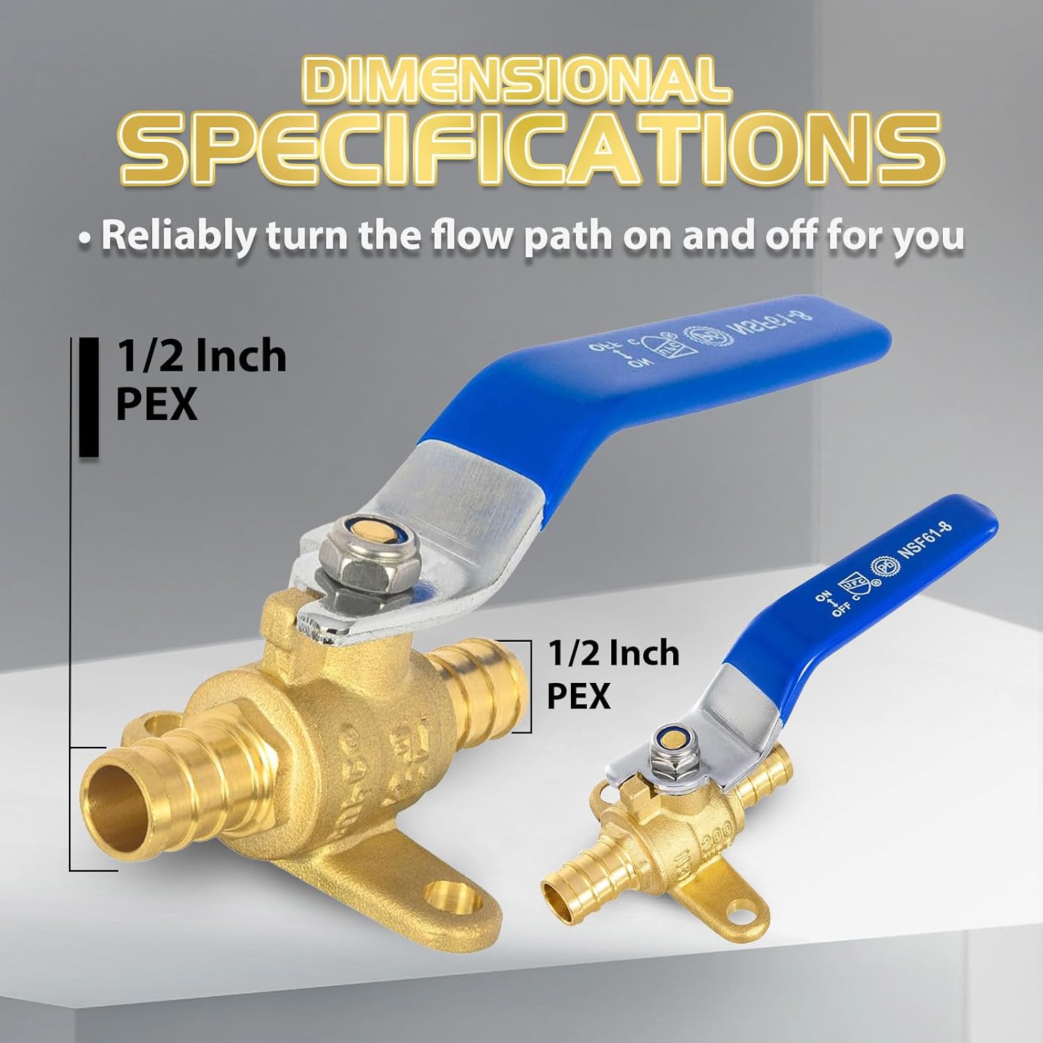 5-Pack Foskan PEX Crimp Drop Ear Full Port Ball Valve With Blue Handle, 1/2" Brass Shut-off Valve for Hot and Cold Water Distribution