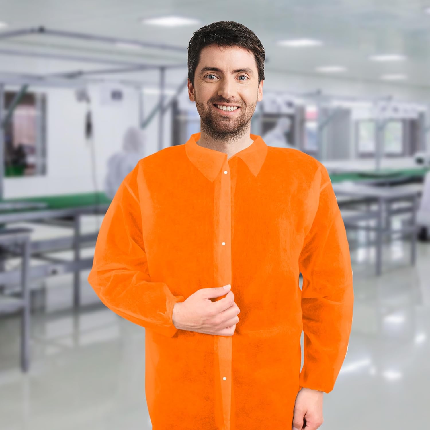 ABC Orange Disposable Lab Jackets for Adults, Medium. Pack of 30 Polypropylene Disposable Jacket Lab Coat with Elastic Wrists, Snap Front, Collar. Durable Lightweight Disposable Medical Jackets - Image 8