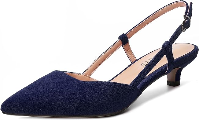 WAYDERNS Womens Suede Slingback Ankle Strap Wedding Solid Fashion Pointed Toe Buckle Kitten Low Heel Pumps Shoes 1.5 Inch