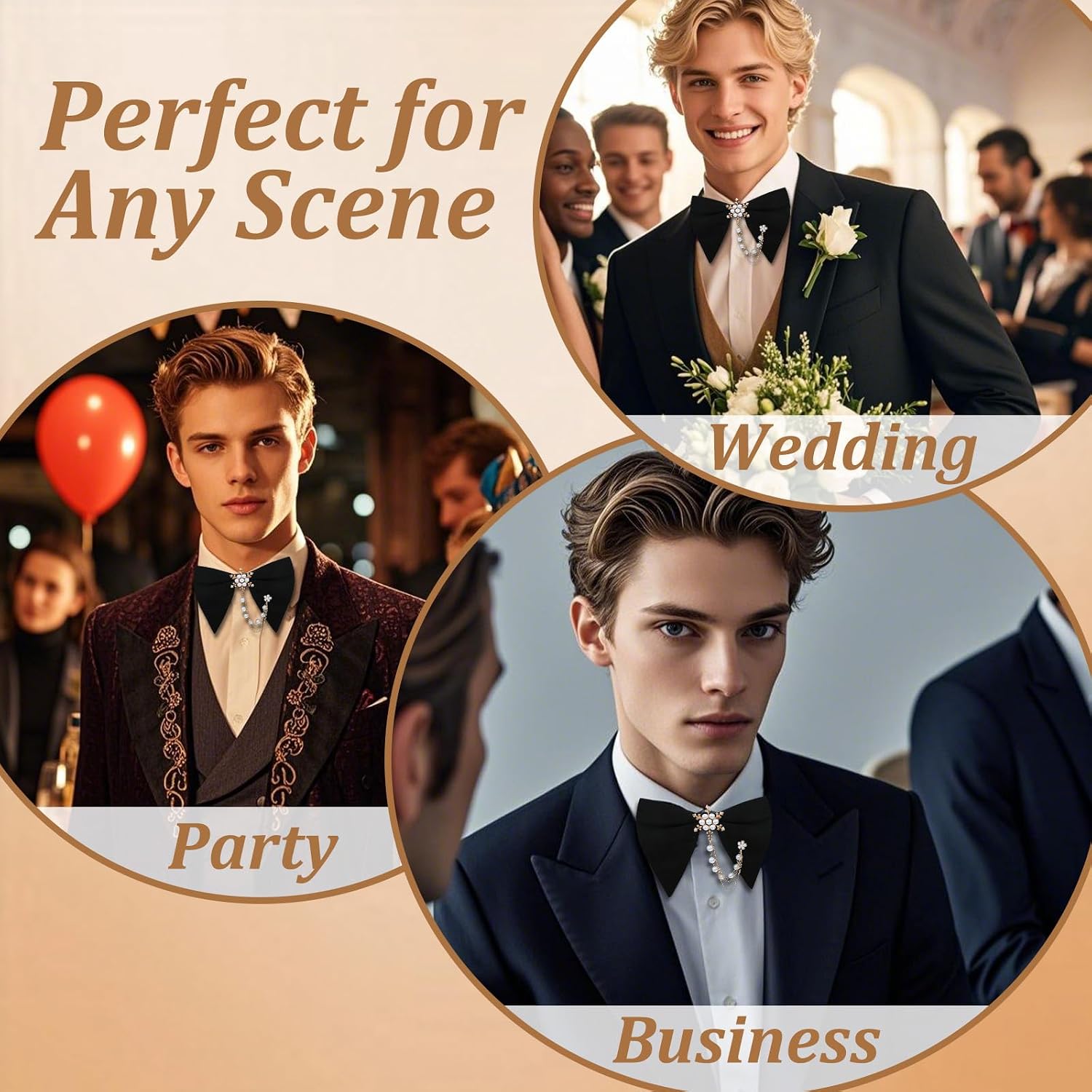 Oversized Bow Ties for Men Pre-tied Bow Tie with Pearl Decoration Adjustable Bowties Men for Wedding Party Business