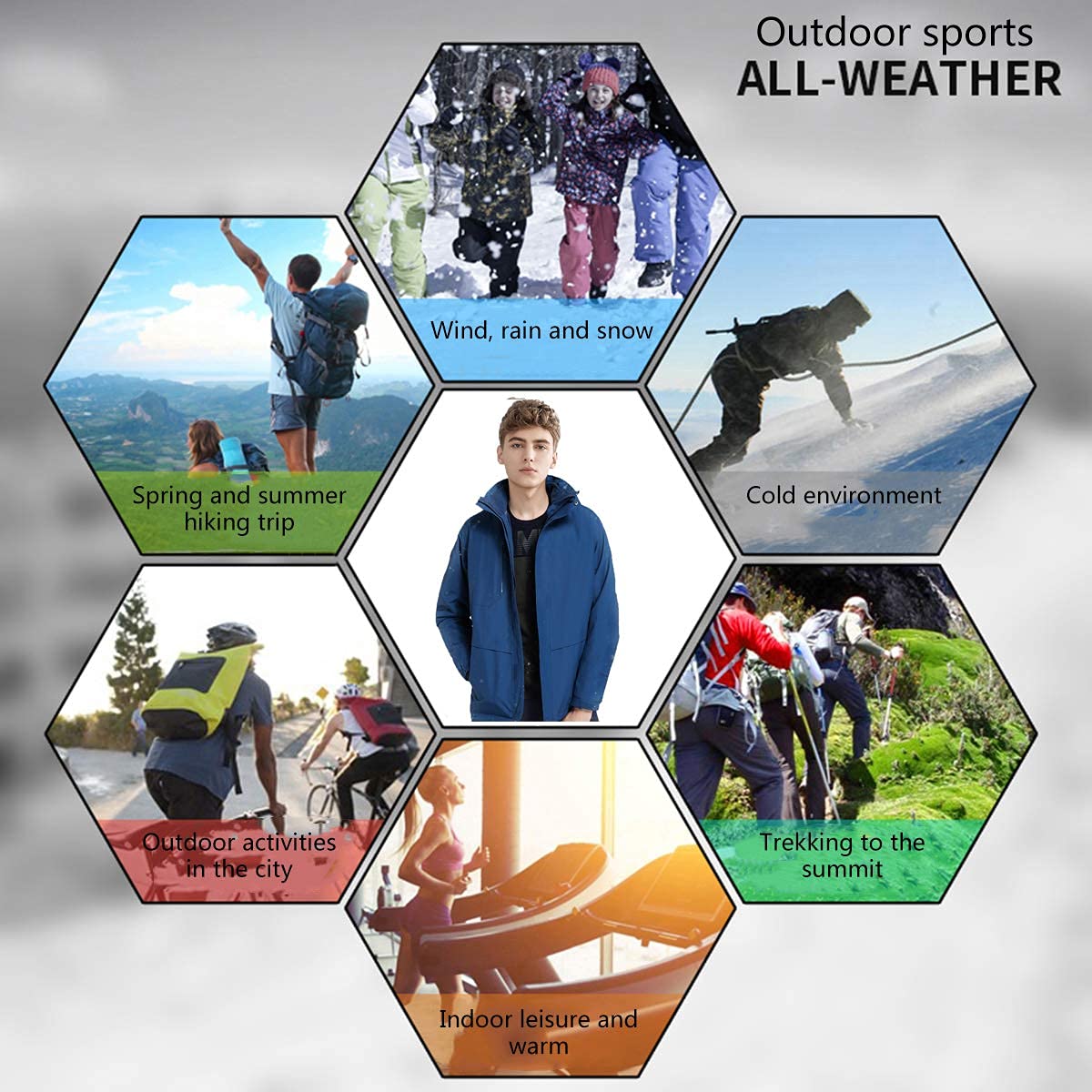 MU Hombre 3-En 1 Chaqueta de Esquí Impermeable Abrigo de Invierno Cálido Montaña Chaqueta de Nieve Costura Moda Gruesa Rompevientos Chaqueta Ropa Ropa/Black/3Xl