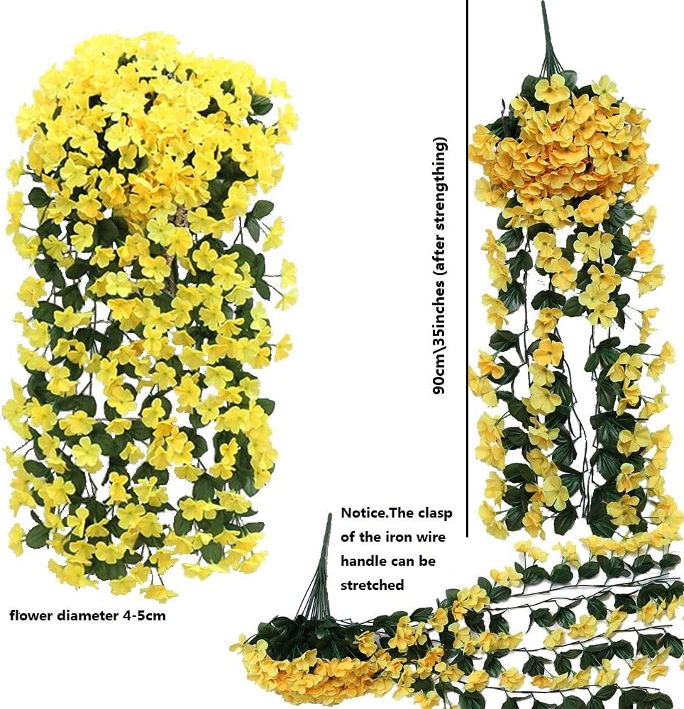 Fycooler Artificial Flowers Fake Wisteria Vine Garland Realistic Silk Romantic Hanging Artificial Ivy Vine 90 cm for Wedding Decorations Home Garden Party Decor-Yellow - Image 3