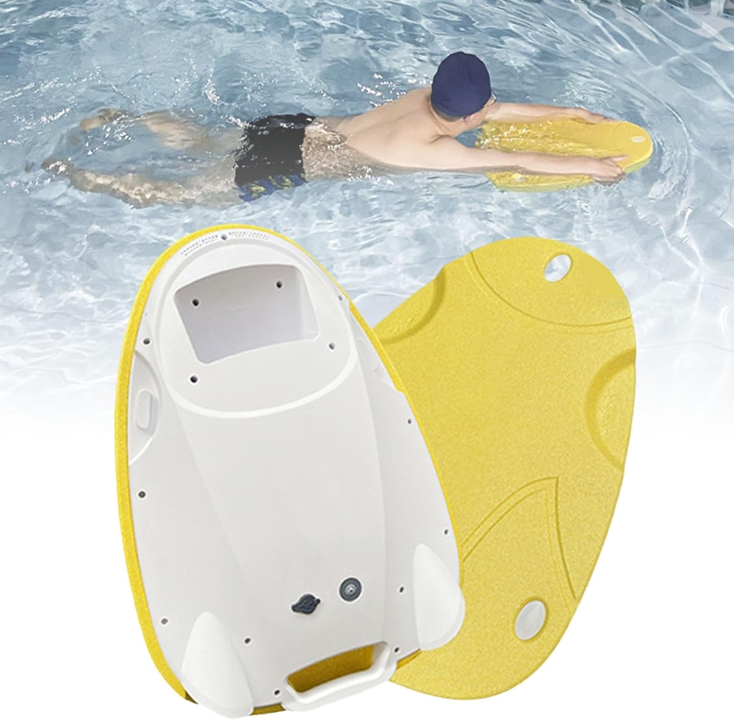 Electirc Swimming Kickboard, Swim Training Kickboard, Underwater Scooter for Party Favor, Outdoor Exercise Water Sports Scooter, Max Buoyancy: 80Kg, for Adults & Child(Yellow)