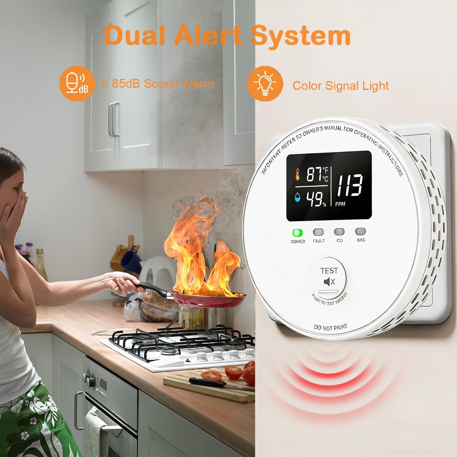 4-in-1 Carbon Monoxide Detectors Plug in, Natural Gas Detector & Carbon Monoxide Alarm with Temperature(°F/℃) & Humidity, Combustible Gas & CO Sensor and HD Display for Home, RV, Apartment