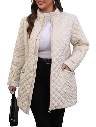 Freetrack Women's Lightweight Long Diamond Quilted Jacket for Spring Fall