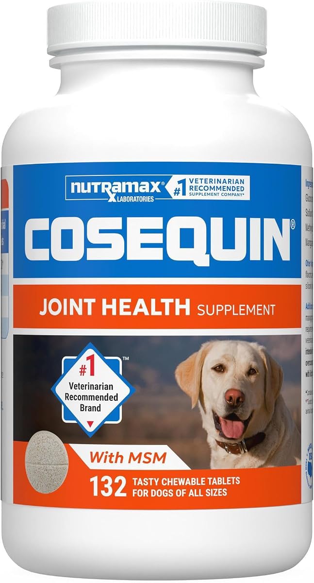 Nutramax Cosequin Suplemento articular para perros, tabletas masticables, 132 ct | Glucosamina + condroitina para perros con MSM, apoya la salud de las articulaciones, todas las razas y tamaños, todas las edades