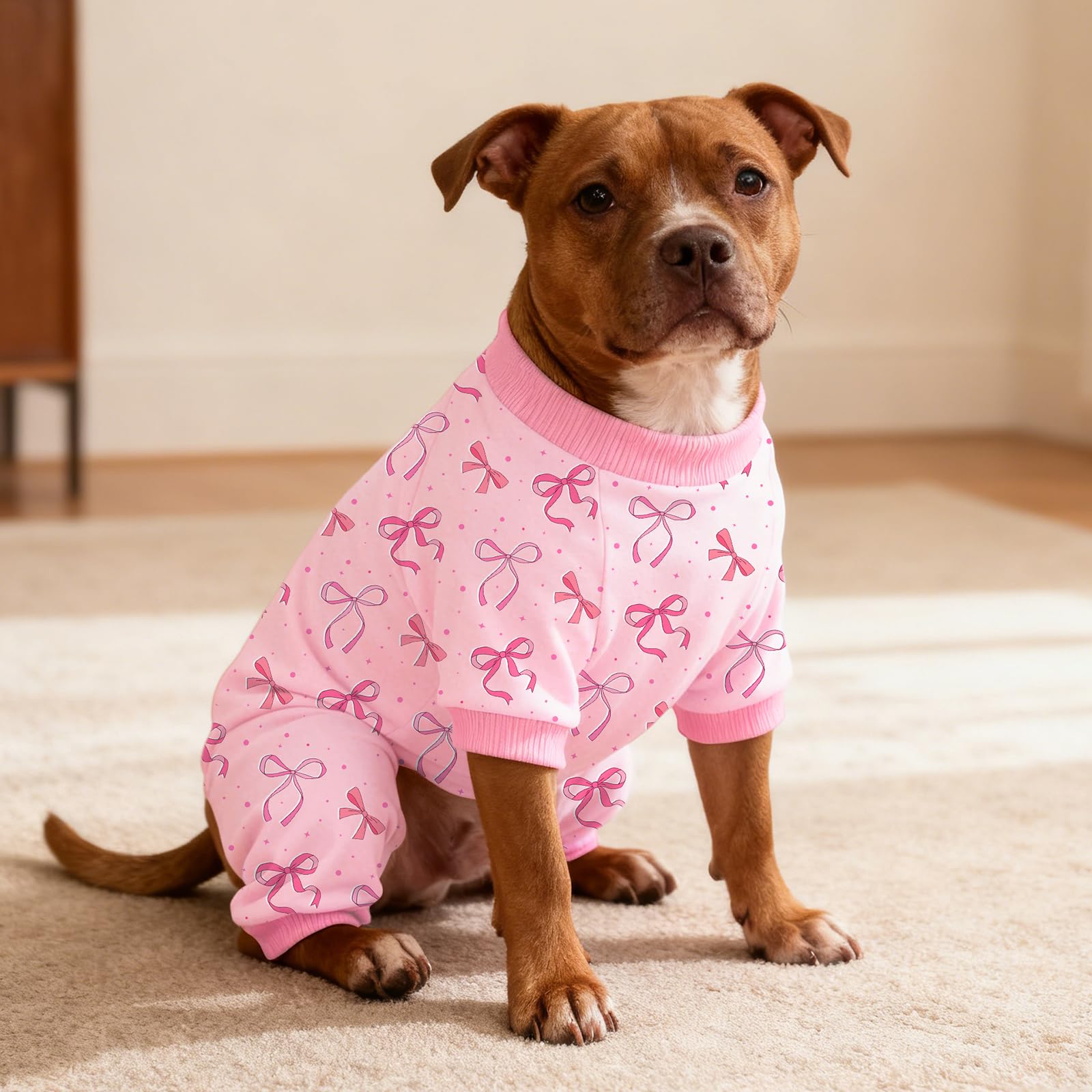 Dog Pajamas for Small Medium Dogs Recovery Suit Dog Pjs Dog Onesie Cute Soft Breathable Puppy Pajamas Pet Spring Summer Stretchy Pjs for Boy Girl - Pink Bows — view 7