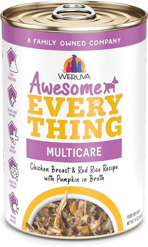 Ração úmida para cães Weruva Awesome Everything com peito de frango, arroz vermelho e abóbora em caldo, 396 g, pacote com 10