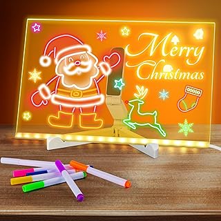 Tablero de notas LED con bolígrafo de colores, tablero de mensajes acrílico iluminado con brillo amarillo cálido, tablero de dibujo y escritura alimentado por USB con 7 bolígrafos de colores para